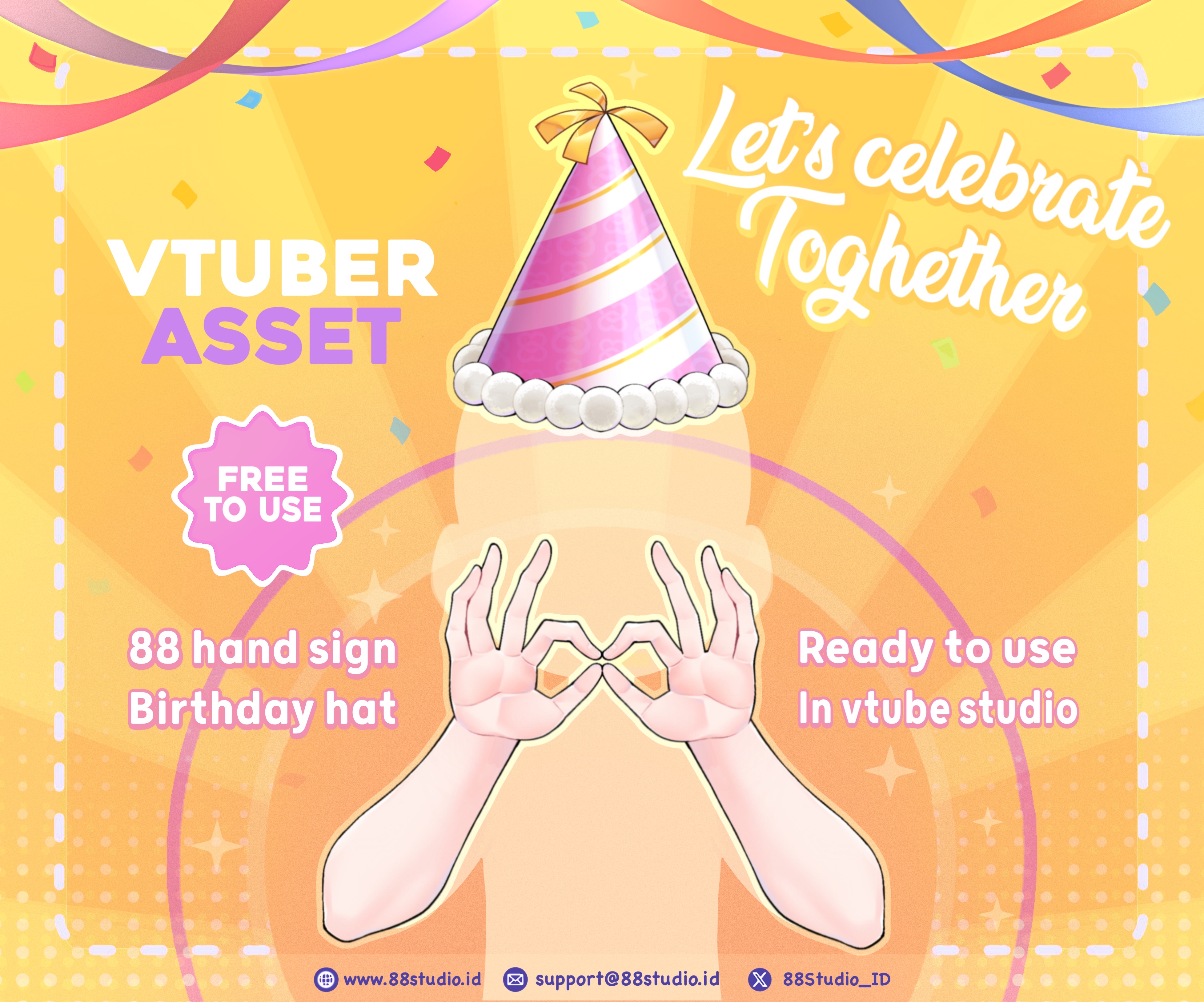 Live2D 88 Studio's Birthday Assets (Party Hat & Infinity Bare Arms) - F2U (Free to Use)