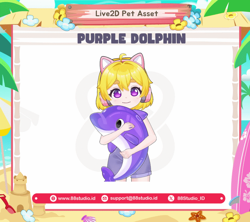 Dolphin Huggable Arms Asset Live2D Summer Asset 🐬