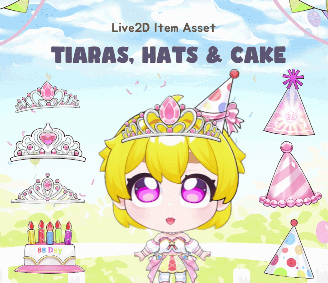 Tiaras, Hats, Cake Live2D Asset 88 Studio Birthday