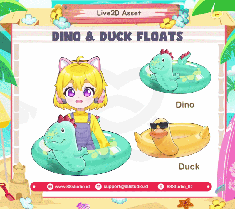 Dino & Duck Floats Live2D Summer Asset 🦢🦕
